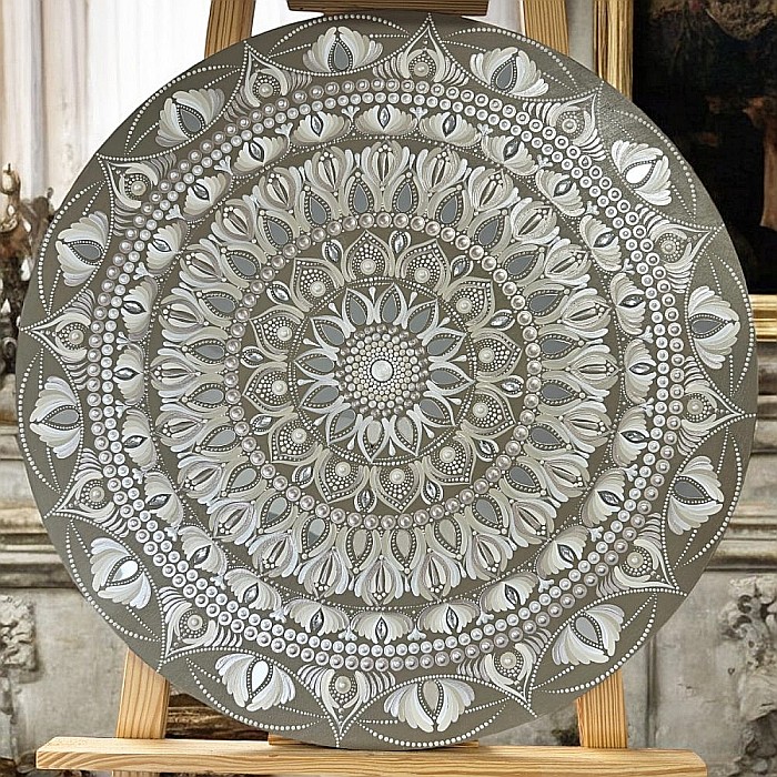 Stralucirea Echilibrului- Tablou Mandala Unicat Pictat Manual în culori acrilice cu oglinzi, 60 cm [2]