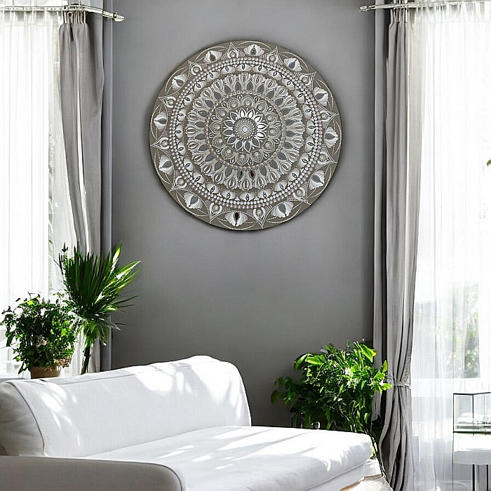 Stralucirea Echilibrului- Tablou Mandala Unicat Pictat Manual în culori acrilice cu oglinzi, 60 cm [6]