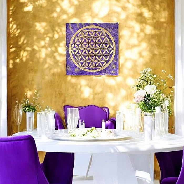 Tablou handmade Floarea Vietii in nuante de mov regal si auriu, pe Canvas – Conexiune profunda cu spiritualitatea [5]