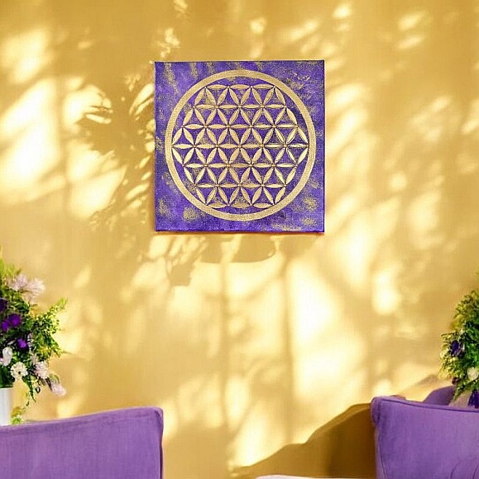 Tablou handmade Floarea Vietii in nuante de mov regal si auriu, pe Canvas – Conexiune profunda cu spiritualitatea [4]