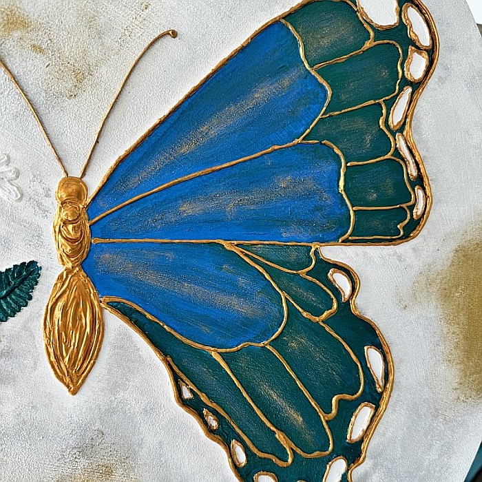 Tablou handmade 'Fluturele Inflorit' realizat pe suport de lemn de 60 cm [8]