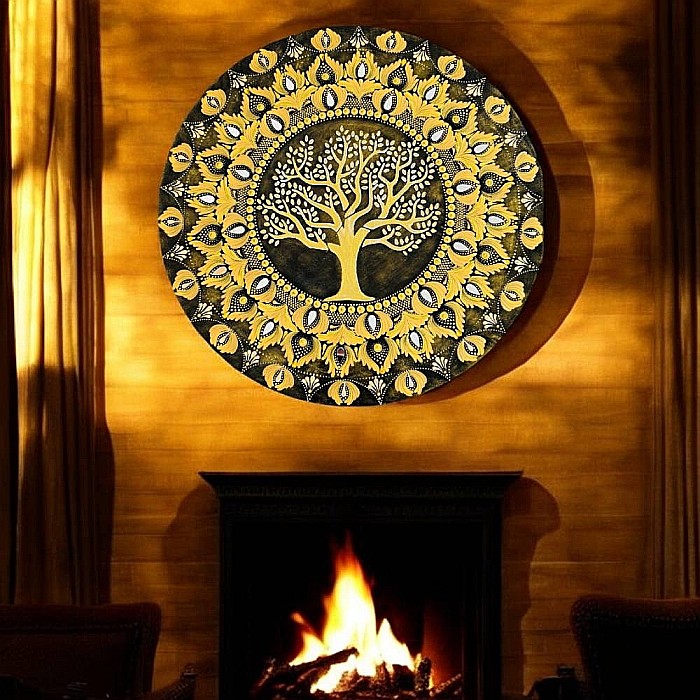 Tablou mandala cu Copacul Vietii in culori aurii, 60 cm [2]