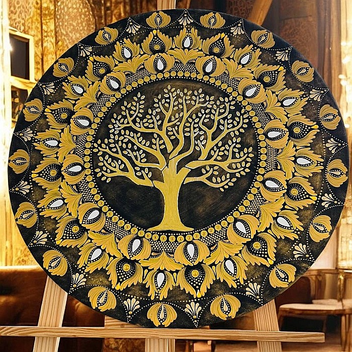 Tablou mandala cu Copacul Vietii in culori aurii, 60 cm [3]