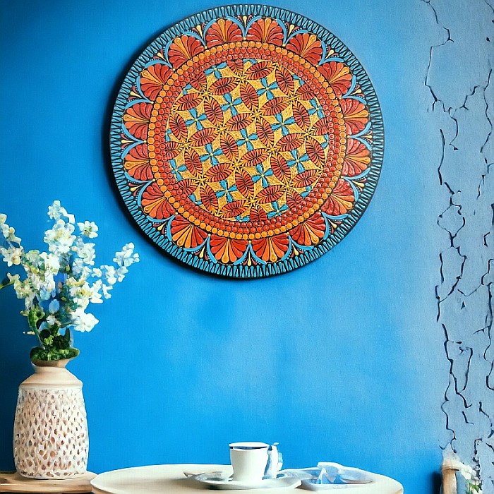 Tablou Mandala Flame pictat manual pe lemn, model unicat [8]