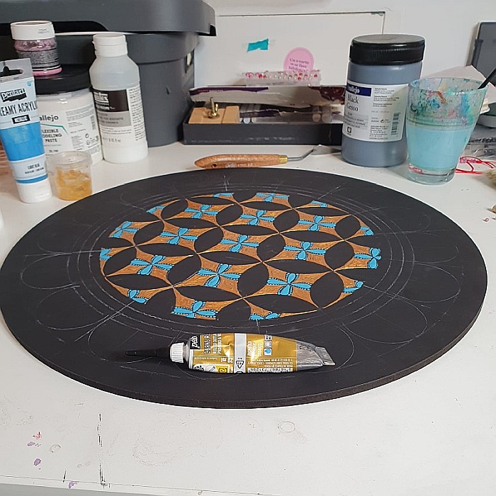 Tablou Mandala Flame pictat manual pe lemn, model unicat [7]