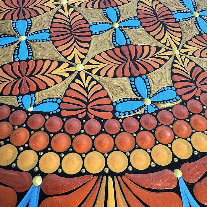 Tablou Mandala Flame pictat manual pe lemn, model unicat [2]