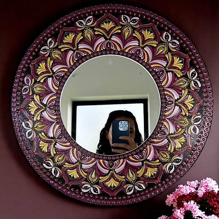 Tablou Mandala pictat manual cu oglinda, 40 cm [4]