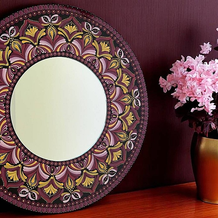 Tablou Mandala pictat manual cu oglinda, 40 cm [1]