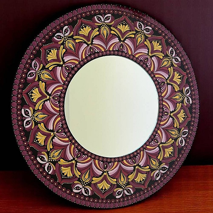 Tablou Mandala pictat manual cu oglinda, 40 cm [2]