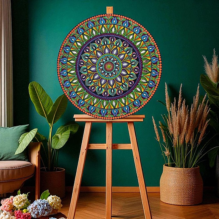 Tablou Mandala Pictat manual- un univers de culoare si energie pozitiva, 60 cm [2]