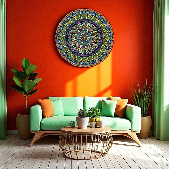 Tablou Mandala Pictat manual- un univers de culoare si energie pozitiva, 60 cm [8]