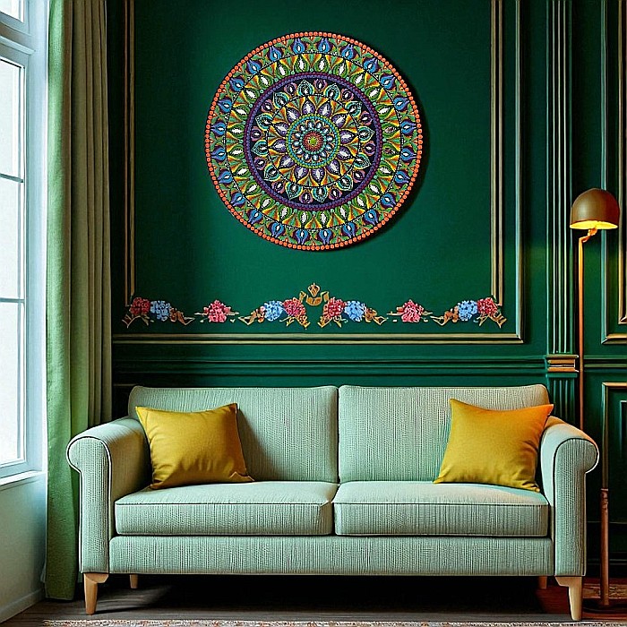 Tablou Mandala Pictat manual- un univers de culoare si energie pozitiva, 60 cm [5]