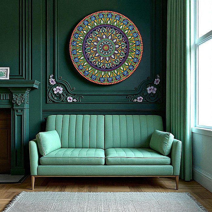 Tablou Mandala Pictat manual- un univers de culoare si energie pozitiva, 60 cm [9]