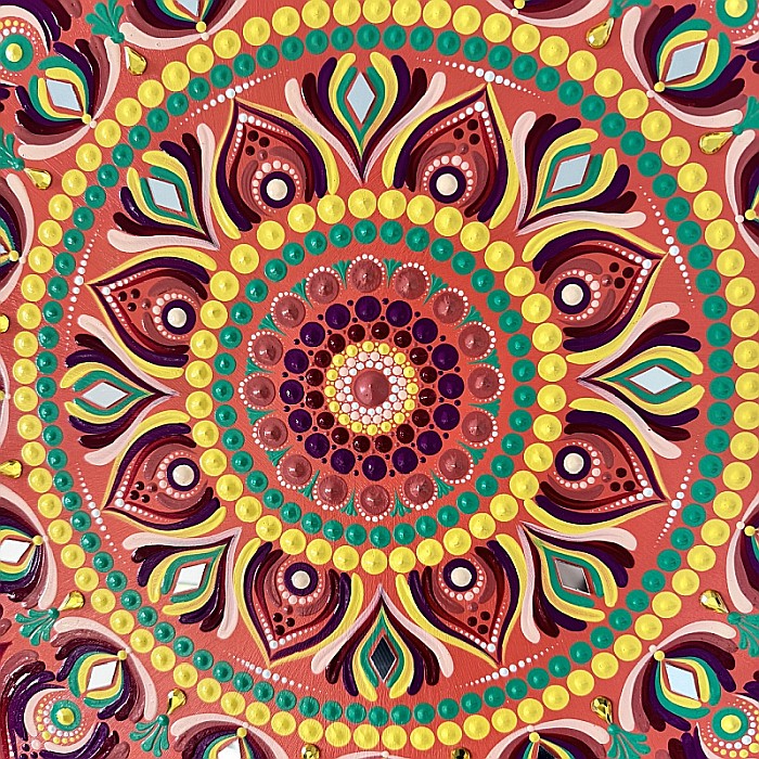 Tablou Mandala unicat in culori vibrante cu oglinzi, 60 cm [4]