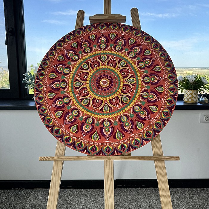 Tablou Mandala unicat in culori vibrante cu oglinzi, 60 cm [2]