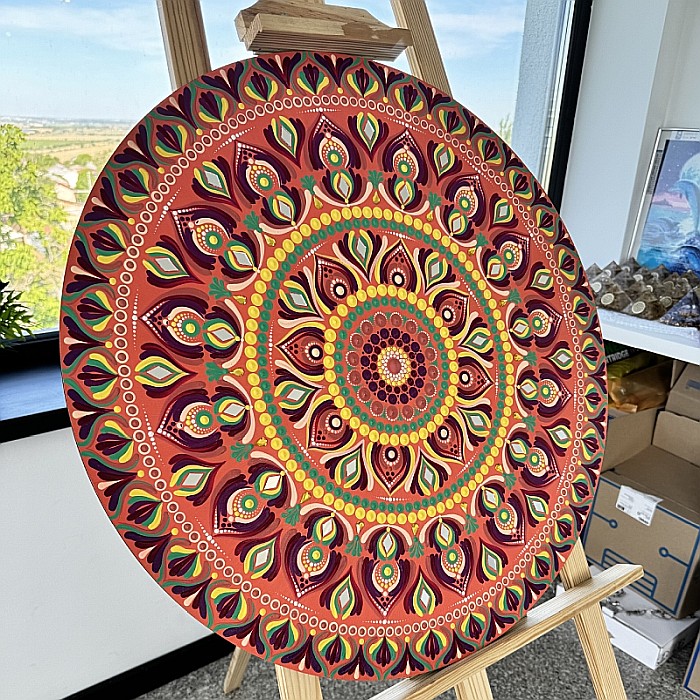 Tablou Mandala unicat in culori vibrante cu oglinzi, 60 cm [3]