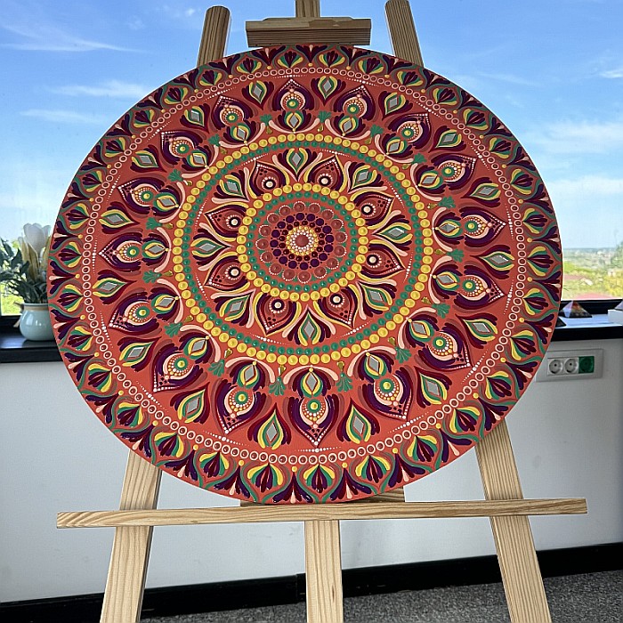Tablou Mandala unicat in culori vibrante cu oglinzi, 60 cm [5]