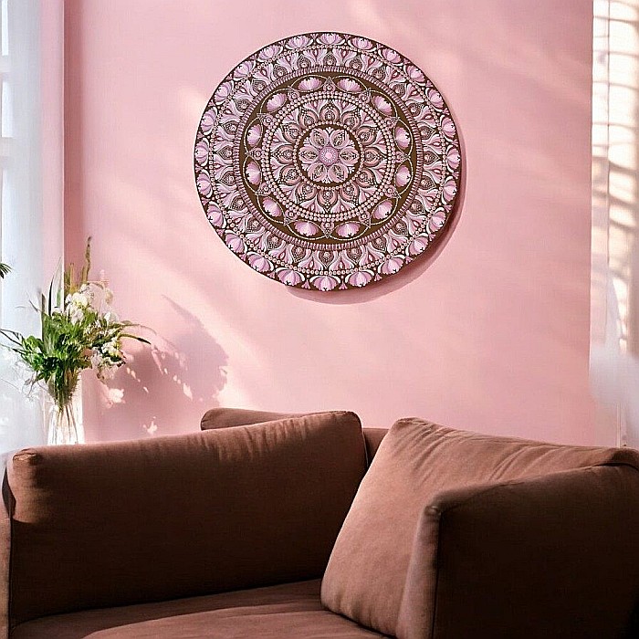 Tablou Mandala Unicat 'Serenitate in Roz' pictat manual pe suport de lemn de 60 cm [4]