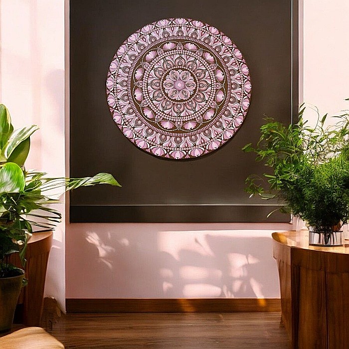 Tablou Mandala Unicat 'Serenitate in Roz' pictat manual pe suport de lemn de 60 cm [3]