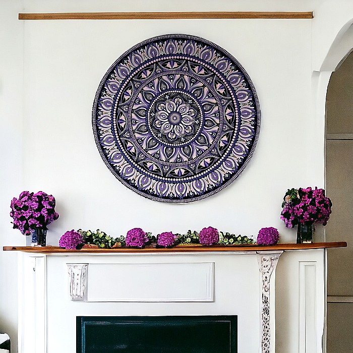 Tablou mandala unicat Serenity Blossom pictat manual in culori acrilice pe suport de lemn [2]