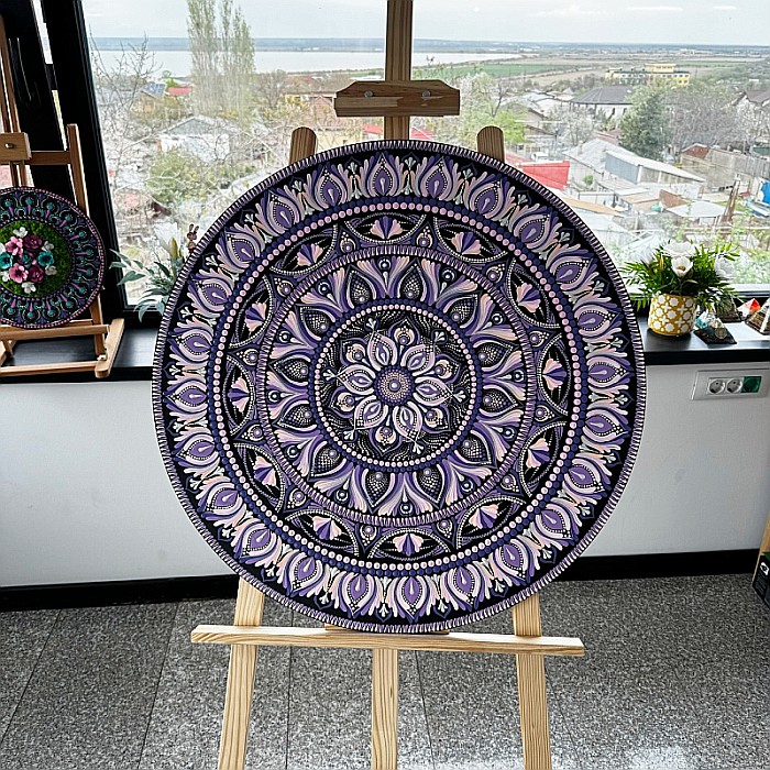 Tablou mandala unicat Serenity Blossom pictat manual in culori acrilice pe suport de lemn [1]