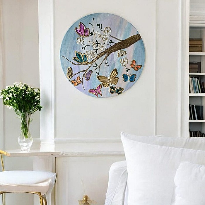 Tablou unicat pictat manual 'Fluturi in Copacul Inflorit', pe canvas- 40 cm [1]