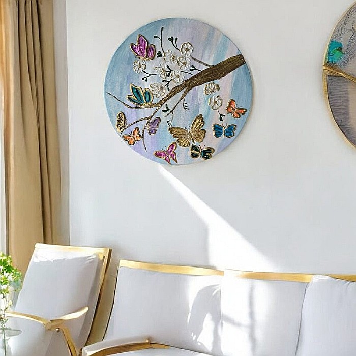 Tablou unicat pictat manual 'Fluturi in Copacul Inflorit', pe canvas- 40 cm [6]