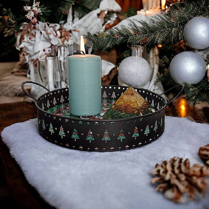 Tava decorativa Craciun unicat pictata manual cu model mandala 2 [7]