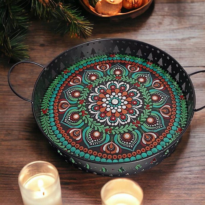 Tava decorativa Craciun unicat pictata manual cu model mandala 2 [4]