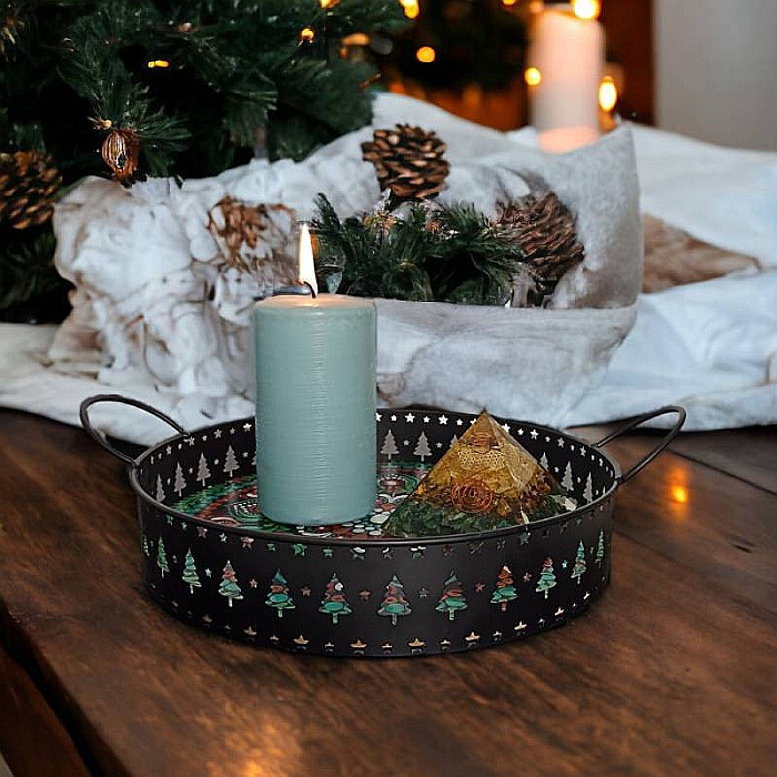 Tava decorativa Craciun unicat pictata manual cu model mandala 2 [10]