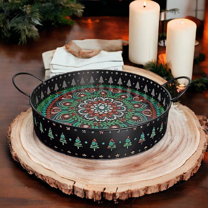 Tava decorativa Craciun unicat pictata manual cu model mandala 2 [3]