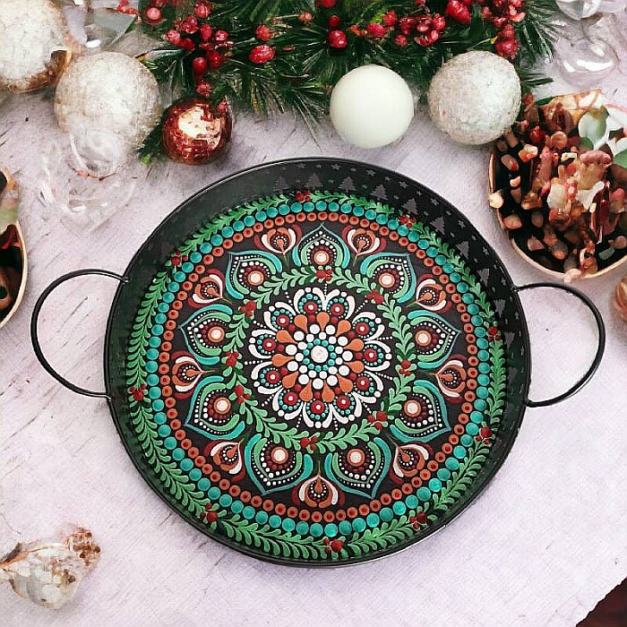 Tava decorativa Craciun unicat pictata manual cu model mandala 2 [1]