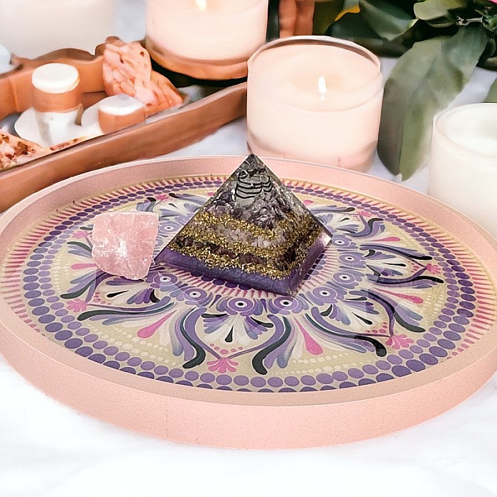 Tava decorativa pictata manual in model mandala cu strat protector de rasina [2]