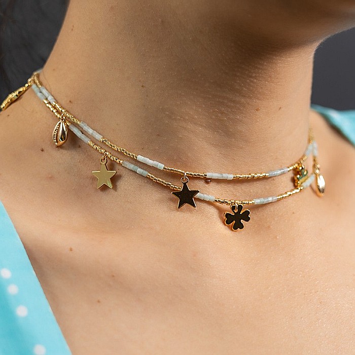 WOW! Lant de talie/Corp versatil din cristale de Acvamarin, placat cu aur de 18K [13]