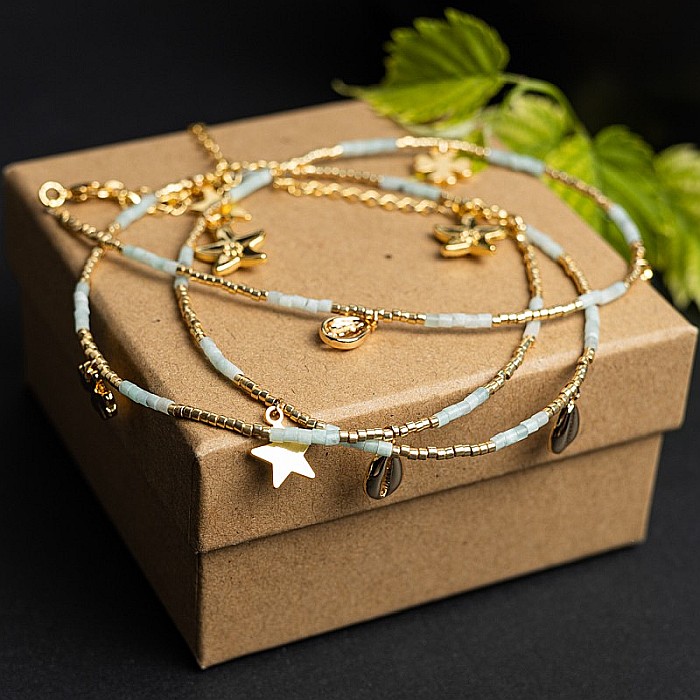 WOW! Lant de talie/Corp versatil din cristale de Acvamarin, placat cu aur de 18K [12]