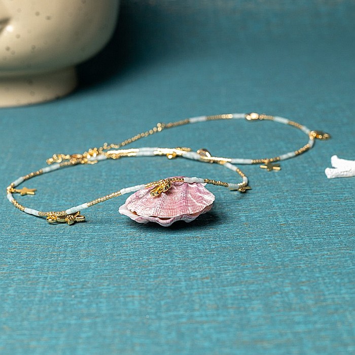 WOW! Lant de talie/Corp versatil din cristale de Acvamarin, placat cu aur de 18K [10]