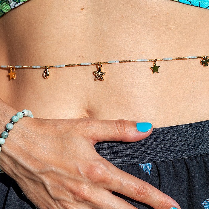 WOW! Lant de talie/Corp versatil din cristale de Acvamarin, placat cu aur de 18K [3]