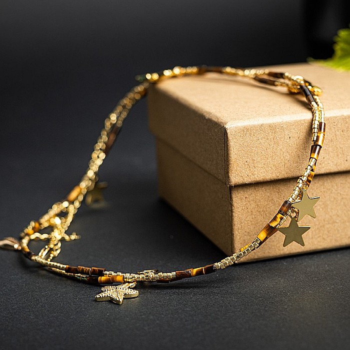 Lant de talie/Corp versatil din cristale de Ochi de Tigru, placat cu aur de 18K [8]