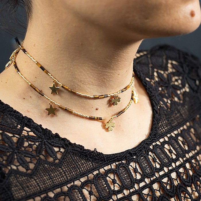 Lant de talie/Corp versatil din cristale de Ochi de Tigru, placat cu aur de 18K [10]