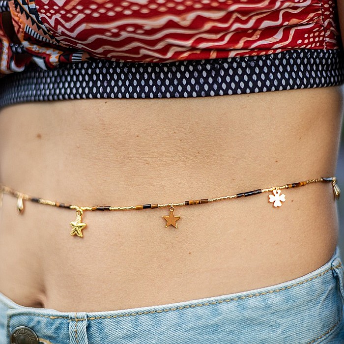 Lant de talie/Corp versatil din cristale de Ochi de Tigru, placat cu aur de 18K [3]