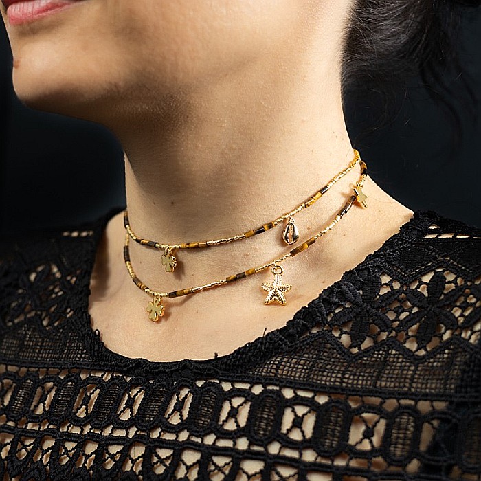 Lant de talie/Corp versatil din cristale de Ochi de Tigru, placat cu aur de 18K [4]