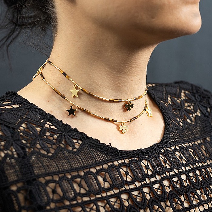 Lant de talie/Corp versatil din cristale de Ochi de Tigru, placat cu aur de 18K [9]