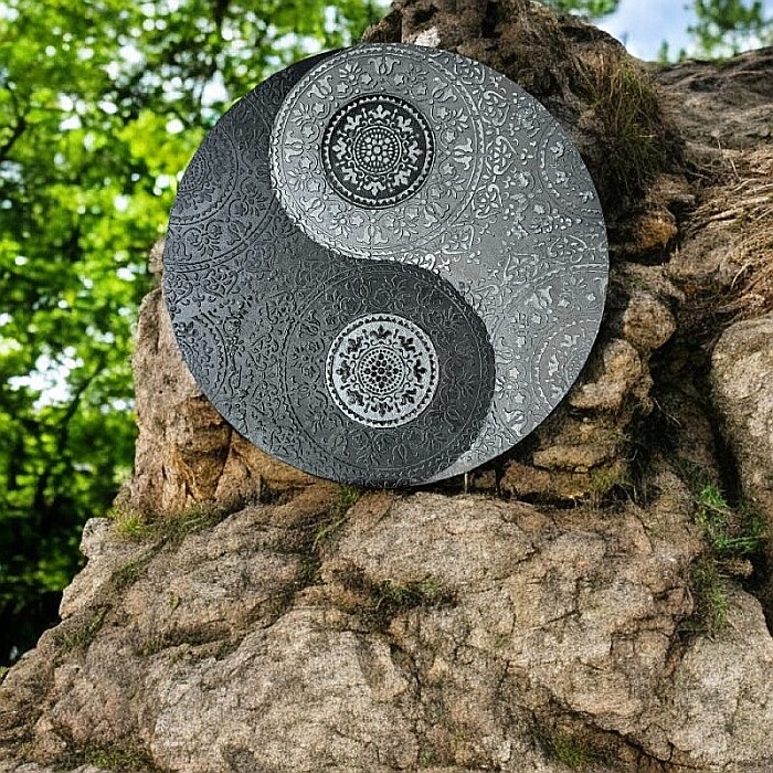Yin&Yang Mandala, tablou unicat realizat manual pe suport de lemn de 40 cm [6]