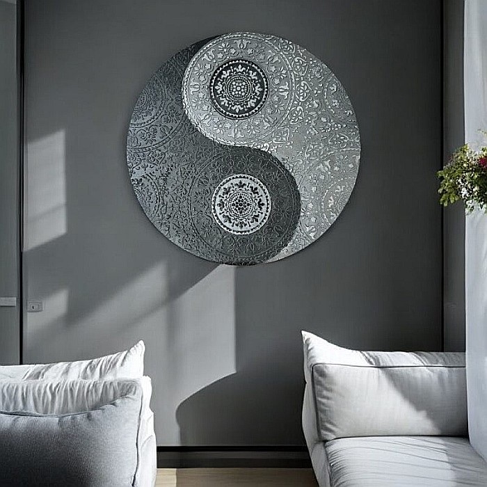 Yin&Yang Mandala, tablou unicat realizat manual pe suport de lemn de 40 cm [3]