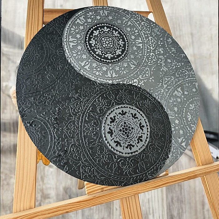 Yin&Yang Mandala, tablou unicat realizat manual pe suport de lemn de 40 cm [4]