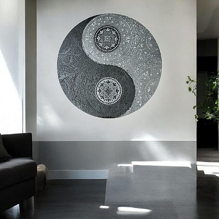 Yin&Yang Mandala, tablou unicat realizat manual pe suport de lemn de 40 cm [5]
