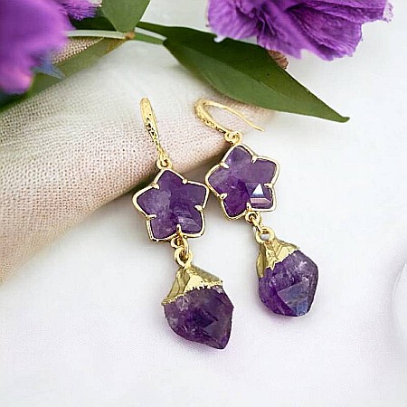 Alege eleganta cu noii cercei din Ametist, piatra bruta, placati cu aur de 18K [2]