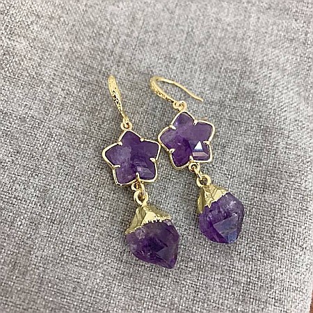 Alege eleganta cu noii cercei din Ametist, piatra bruta, placati cu aur de 18K [4]