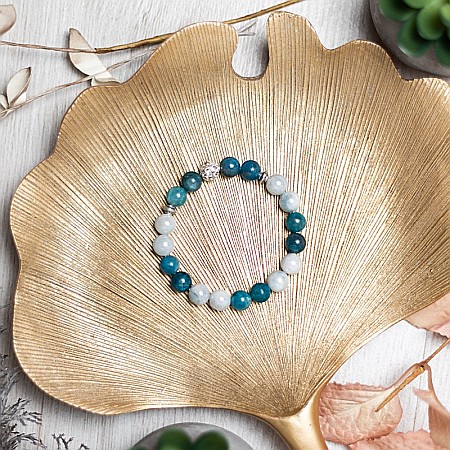 Anabela, bratara pietre semipretioase din Angelit Electroplate si Apatit Albastru, sfere de 8 mm [6]