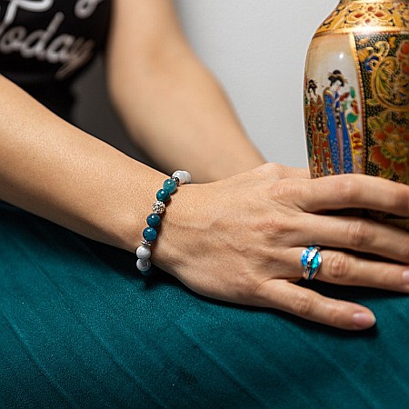 Anabela, bratara pietre semipretioase din Angelit Electroplate si Apatit Albastru, sfere de 8 mm [1]